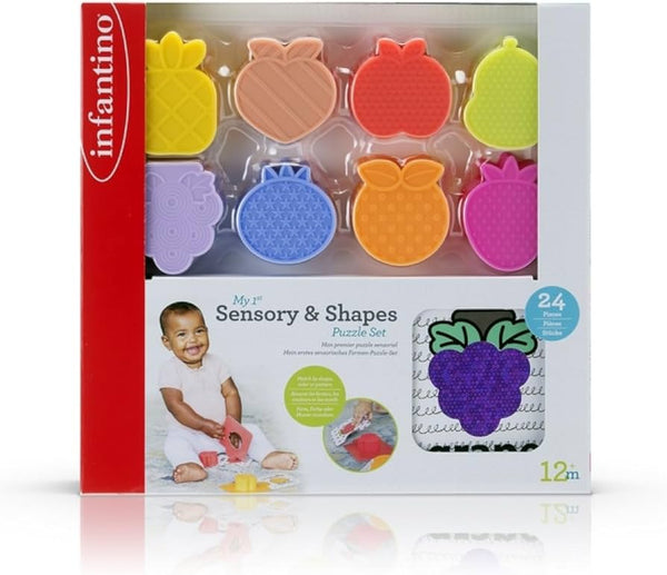 סט הפאזל Infantino My First Sensory & Shapes הוא משחק התפתחותי המיועד לפעוטות מגיל 12 חודשים ומעלה