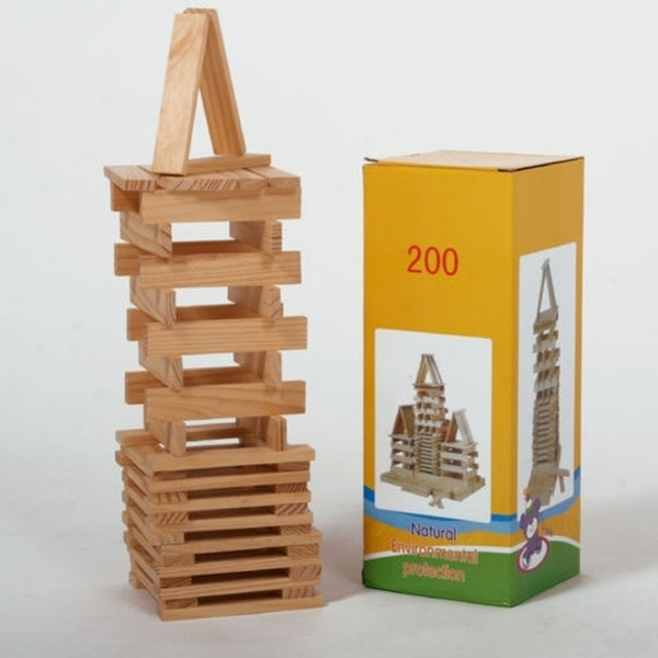 כפיסי עץ טבעיים לבנייה, המכילה 200 יחידות.